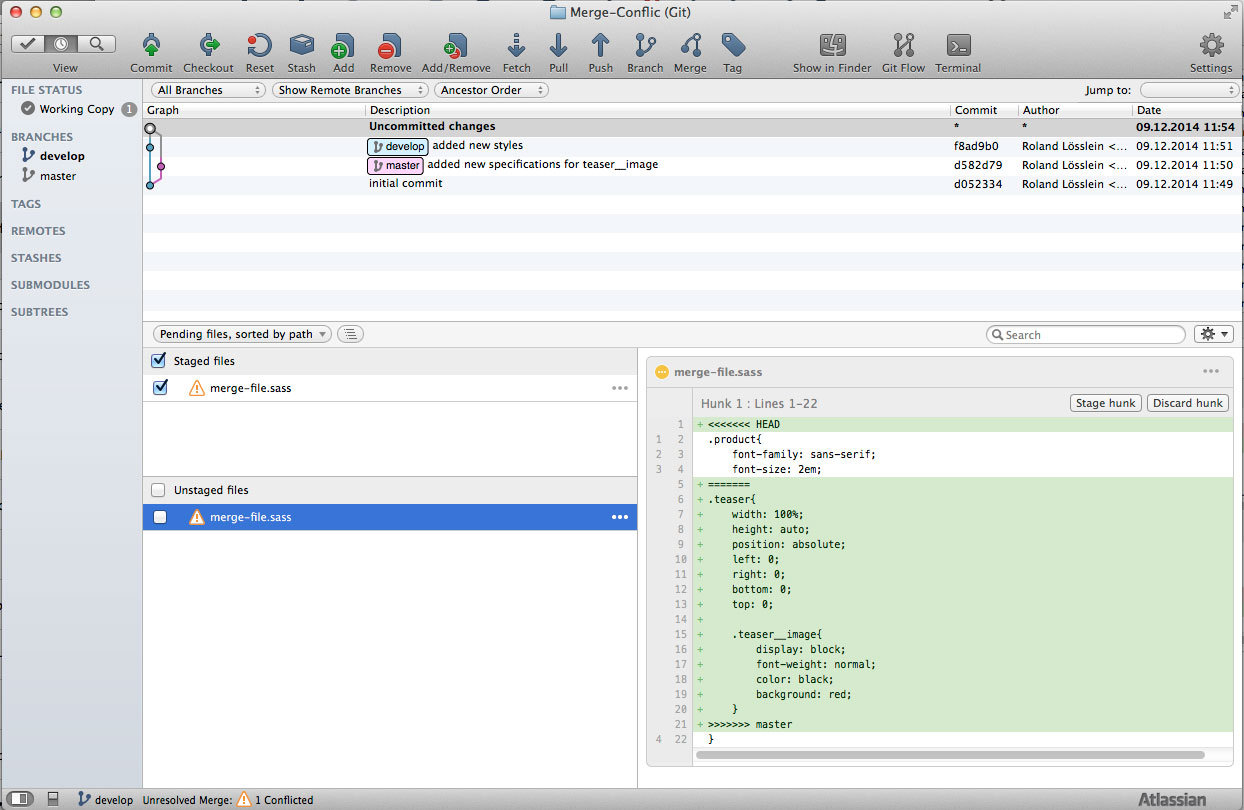 resolve conflicts in sourcetree for mac